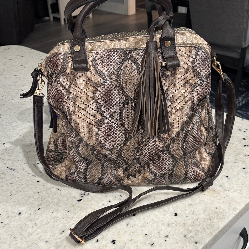 Buckle Brown Snakeskin Satchel